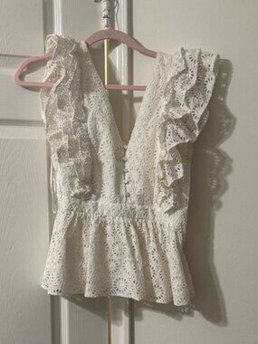J. Crew Cream Eyelet Ruffle V-Neck Peplum Camisole
